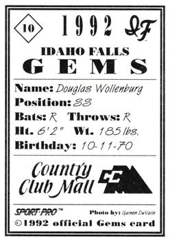 1992 Sport Pro Idaho Falls Gems #10 Douglas Wollenburg Back