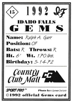 1992 Sport Pro Idaho Falls Gems #15 Ralph Garr Back
