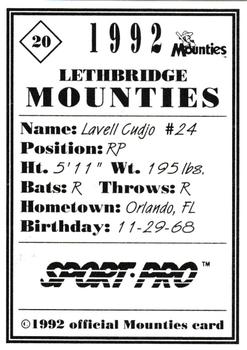 1992 Sport Pro Lethbridge Mounties #20 Lavell Cudjo Back