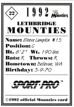 1992 Sport Pro Lethbridge Mounties #22 Steve Lampkin Back