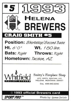 1993 Sport Pro Helena Brewers #5 Craig Smith Back