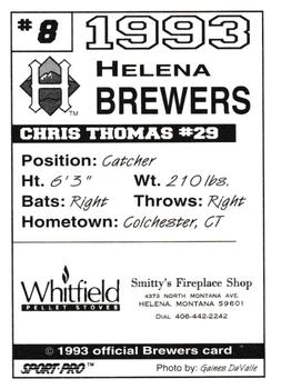 1993 Sport Pro Helena Brewers #8 Chris P. Thomas Back