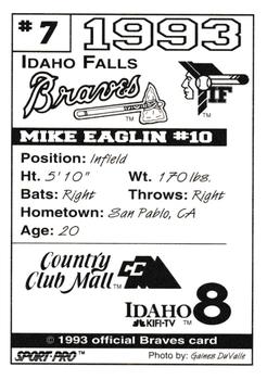 1993 Sport Pro Idaho Falls Braves #7 Mike Eaglin Back