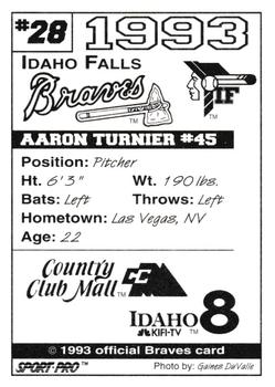 1993 Sport Pro Idaho Falls Braves #28 Aaron Turnier Back
