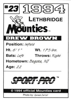 1994 Sport Pro Lethbridge Mounties #23 Drew Brown Back