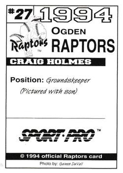 1994 Sport Pro Ogden Raptors #27 Craig Holmes Back