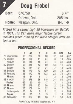 1987 Pucko Buffalo Bisons #7 Doug Frobel Back