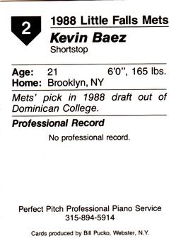 1988 Pucko Little Falls Mets #2 Kevin Baez Back