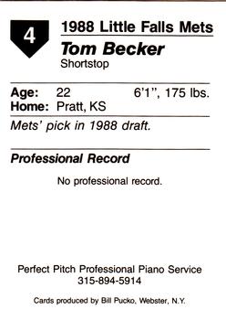 1988 Pucko Little Falls Mets #4 Tom Becker Back