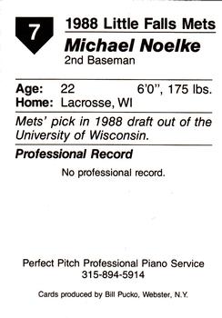 1988 Pucko Little Falls Mets #7 Michael Noelke Back