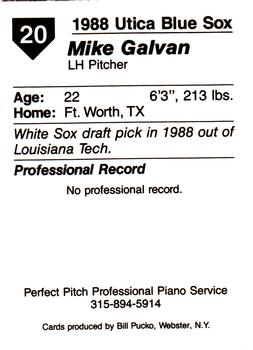 1988 Pucko Utica Blue Sox #20 Mike Galvan Back