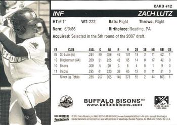 2012 Choice Buffalo Bisons #12 Zach Lutz Back