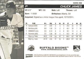 2012 Choice Buffalo Bisons #9 Chuck James Back