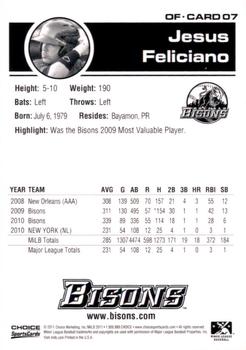 2011 Choice Buffalo Bisons #07 Jesus Feliciano Back