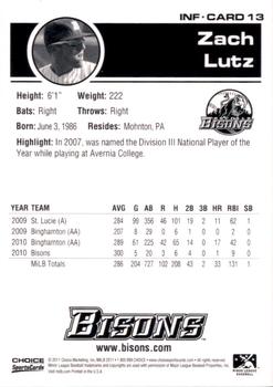 2011 Choice Buffalo Bisons #13 Zach Lutz Back