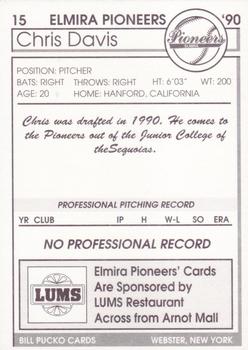 1990 Pucko Elmira Pioneers #15 Chris Davis Back