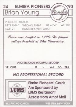 1990 Pucko Elmira Pioneers #24 Brian Young Back