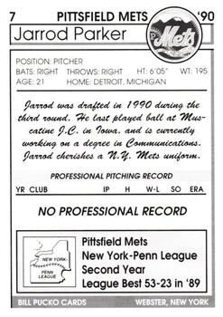 1990 Pucko Pittsfield Mets #7 Jarrod Parker Back