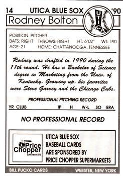 1990 Pucko Utica Blue Sox #14 Rodney Bolton Back