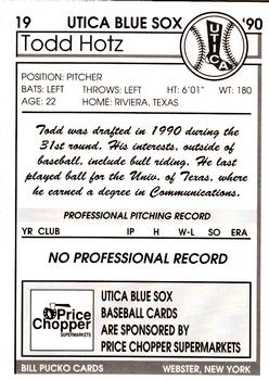 1990 Pucko Utica Blue Sox #19 Todd Hotz Back