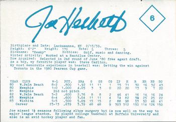 1984 Indianapolis Indians #6 Joe Hesketh Back