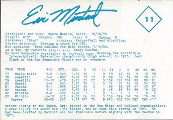 1984 Indianapolis Indians #11 Eric Mustad Back