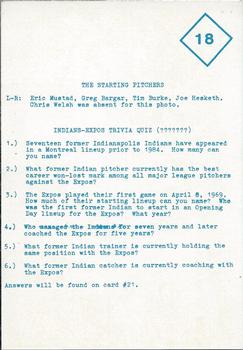 1984 Indianapolis Indians #18 Starting Pitchers - Eric Mustad / Greg Bargar / Tim Burke/ Joe Hesketh Back
