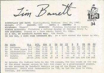 1986 Indianapolis Indians #34 Tim Barrett Back