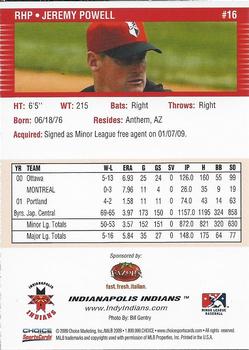 2009 Choice Indianapolis Indians #16 Jeremy Powell Back