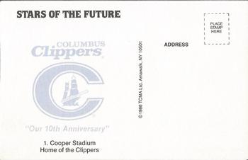 1986 TCMA Stars of the Future #1 Cooper Stadium Back