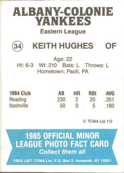 1985 TCMA Albany-Colonie Yankees #34 Keith Hughes Back