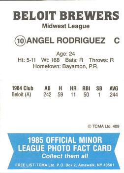 1985 TCMA Beloit Brewers #10 Angel Rodriguez Back