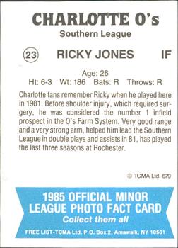 1985 TCMA Charlotte O's #23 Ricky Jones Back