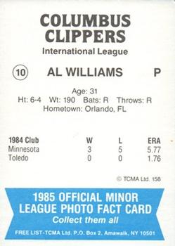 1985 TCMA Columbus Clippers #10 Al Williams Back