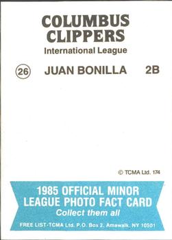 1985 TCMA Columbus Clippers #26 Juan Bonilla Back