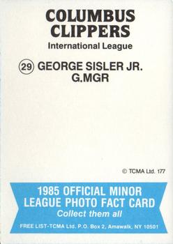 1985 TCMA Columbus Clippers #29 George Sisler Jr. Back