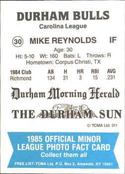 1985 TCMA Durham Bulls #30 Mike Reynolds Back