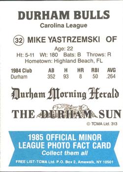 1985 TCMA Durham Bulls #32 Mike Yastrzemski Back