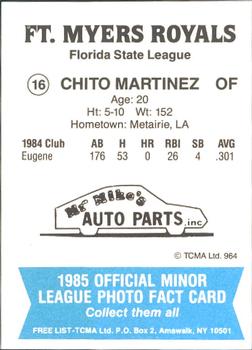 1985 TCMA Ft. Myers Royals #16 Chito Martinez Back