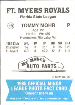 1985 TCMA Ft. Myers Royals #19 Tommy Mohr Back