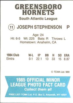 1985 TCMA Greensboro Hornets #11 Joseph Stephenson Back