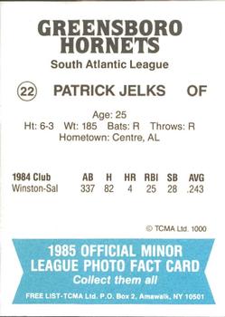 1985 TCMA Greensboro Hornets #22 Patrick Jelks Back