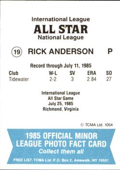 1985 TCMA International League All-Stars #19 Rick Anderson Back