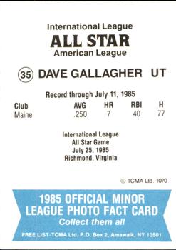 1985 TCMA International League All-Stars #35 Dave Gallagher Back