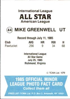 1985 TCMA International League All-Stars #44 Mike Greenwell Back