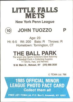 1985 TCMA Little Falls Mets #10 John Tuozzo Back