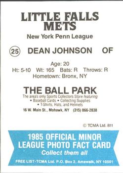 1985 TCMA Little Falls Mets #25 Dean Johnson Back