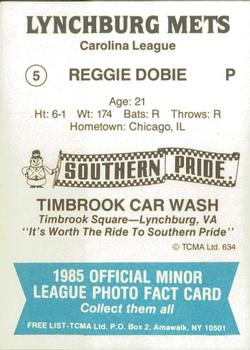 1985 TCMA Lynchburg Mets #5 Reggie Dobie Back