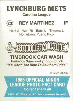 1985 TCMA Lynchburg Mets #23 Rey Martinez Back