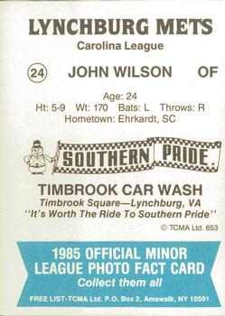 1985 TCMA Lynchburg Mets #24 Johnny Wilson Back